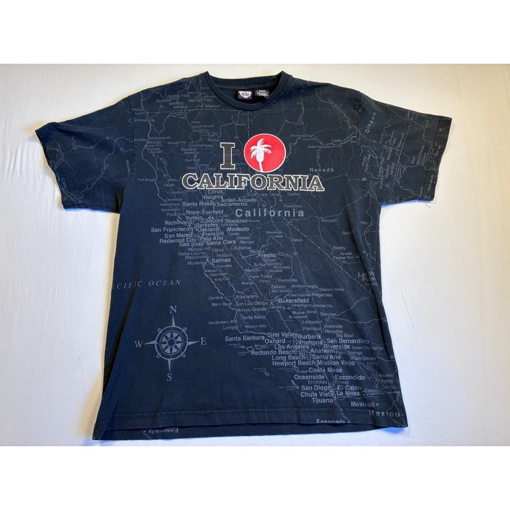 State of Mine Men's Large California Map Graphic T Shirt Black Map
